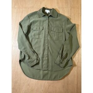 Nordstrom Rack Olive Green Utility Pocket Button Down Shirt Women XS‎
